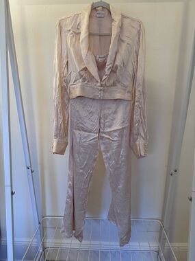 Lovers + Friends Cream Satin Jumpsuit Set